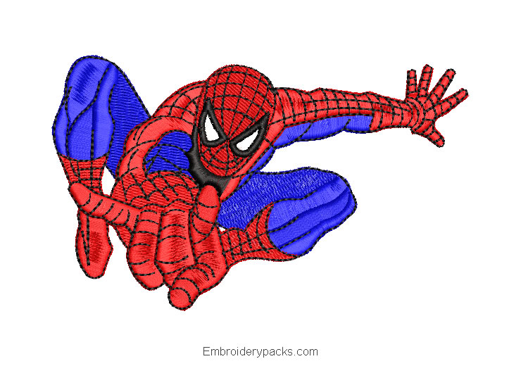 Spiderman flying spiderman embroidery design