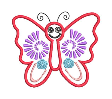 Spiral Butterfly with Flowers Embroidery Designs