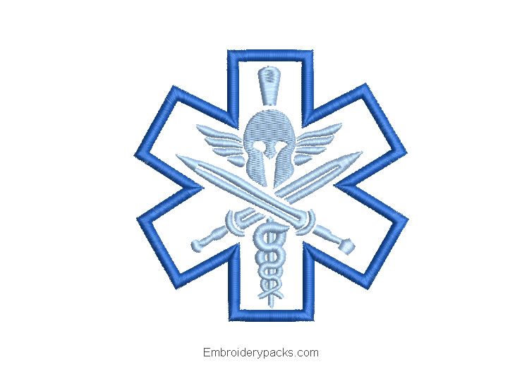 Star of Life with Helmet Embroidered Design