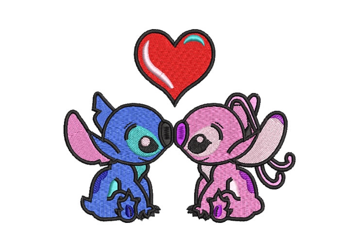 Stitch and Angel in Love Embroidery Designs