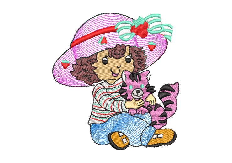 Strawberry Shortcake with her Cat Embroidery Designs