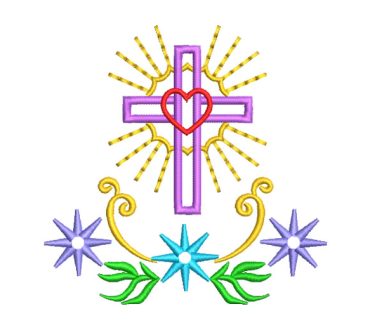 Sun Cross and Heart with Flowers Embroidery Designs