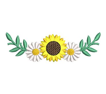 Sunflower with Green Leaves Embroidery Designs