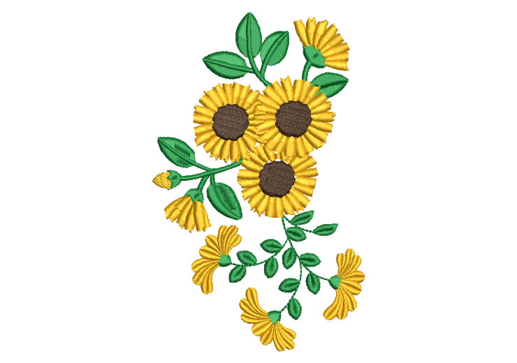 Sunflowers Flowers with Leaves Embroidery Designs