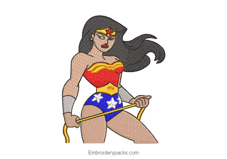 Super hero wonder woman embroidery design