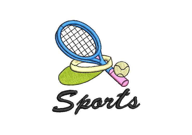Tennis Racket with Ball Embroidery Designs