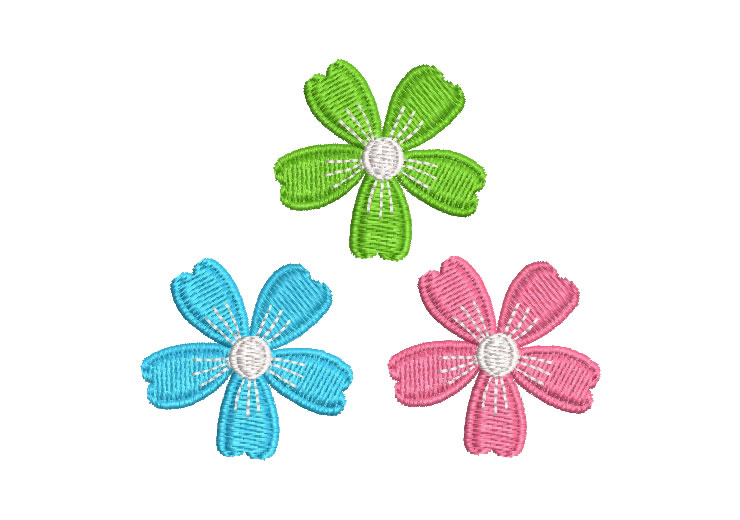 Three Colored Flowers Embroidery Designs