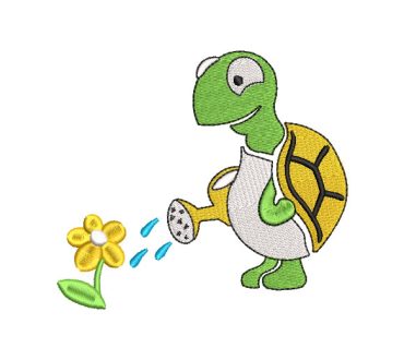 Turtle Watering Plant Embroidery Designs