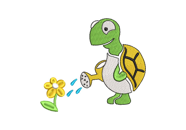 Turtle Watering Plant Embroidery Designs