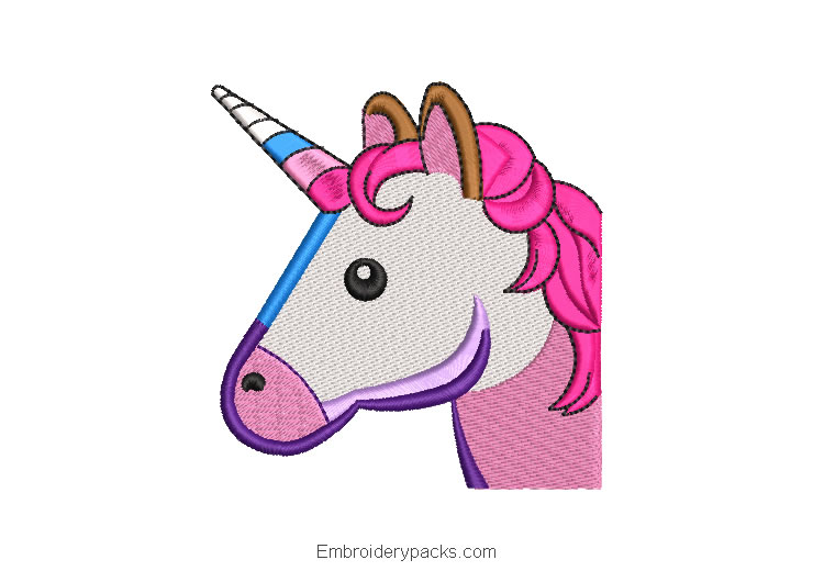 Unicorn Head Embroidered Design in Colors
