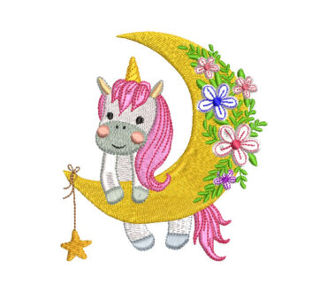 Unicorn Moon with Flowers Fantasy Embroidery Designs