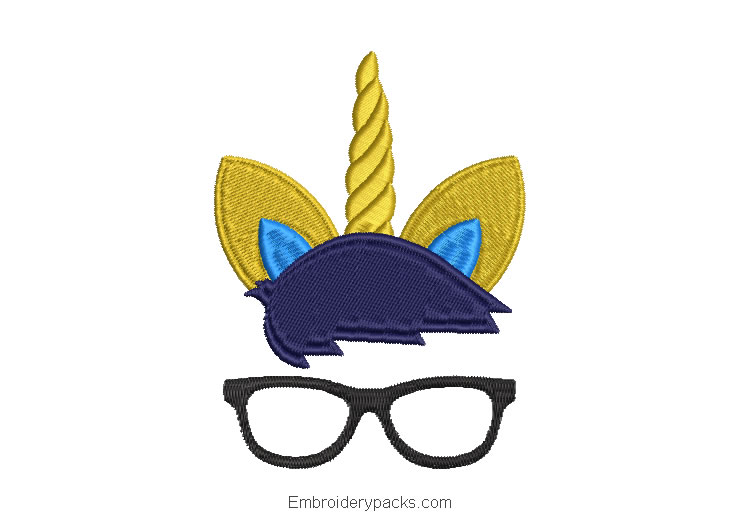 Unicorn face embroidery with glasses