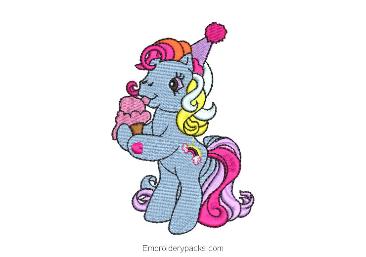 Unicorn pony embroidery design for birthday