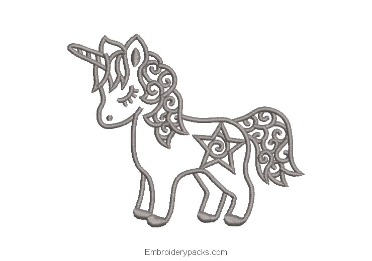 Unicorn pony embroidery with outlined star