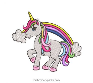 Unicorn pony embroidery with rainbow colors