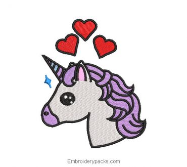 Unicorn pony with heart embroidery design