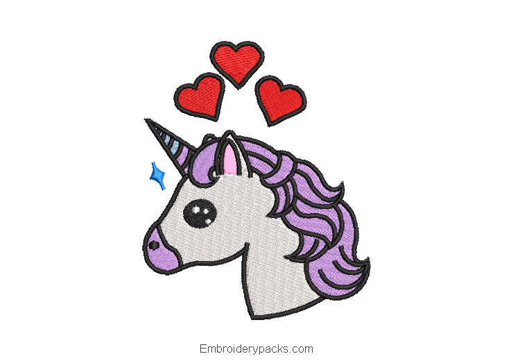 Unicorn pony with heart embroidery design