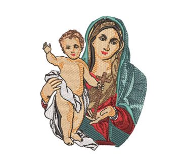 Virgin Mary with Child Jesus in Arms Embroidery Designs