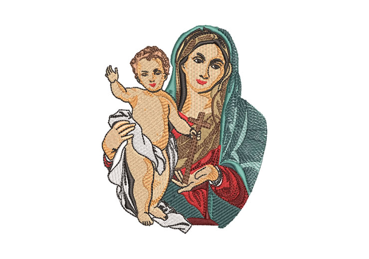 Virgin Mary with Child Jesus in Arms Embroidery Designs