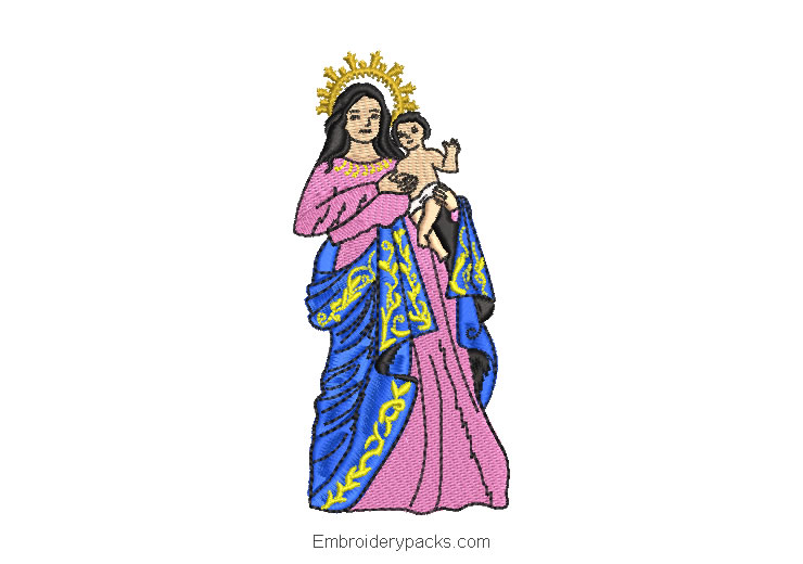 Virgin mary baby in arms embroidery design