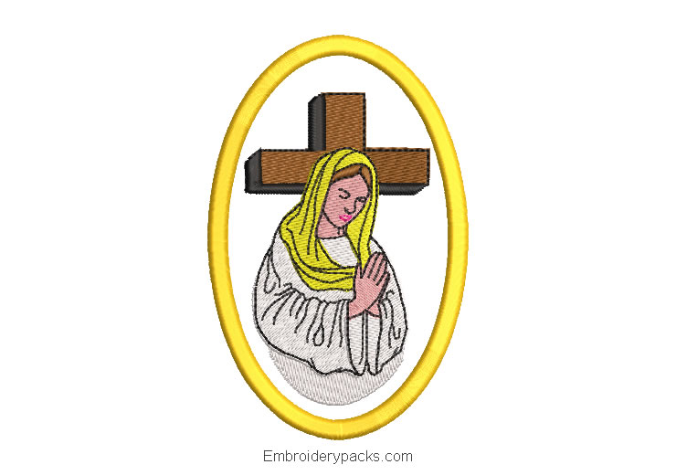 Virgin mary embroidery design with praying cross