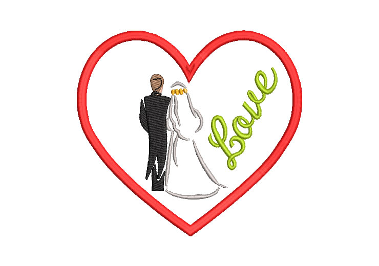 Wedding Couples in Heart Embroidery Designs