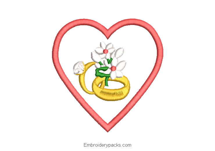 Wedding ring with heart embroidery design