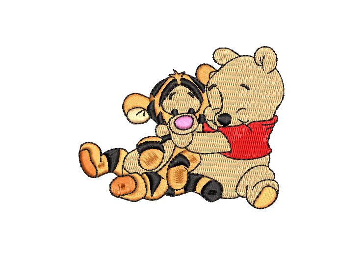 Winnie the Pooh and Tigger Hugging Embroidery Designs