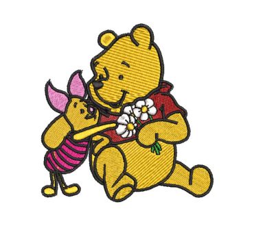 Winnie the Pooh with Flowers and Little Pig Embroidery Designs