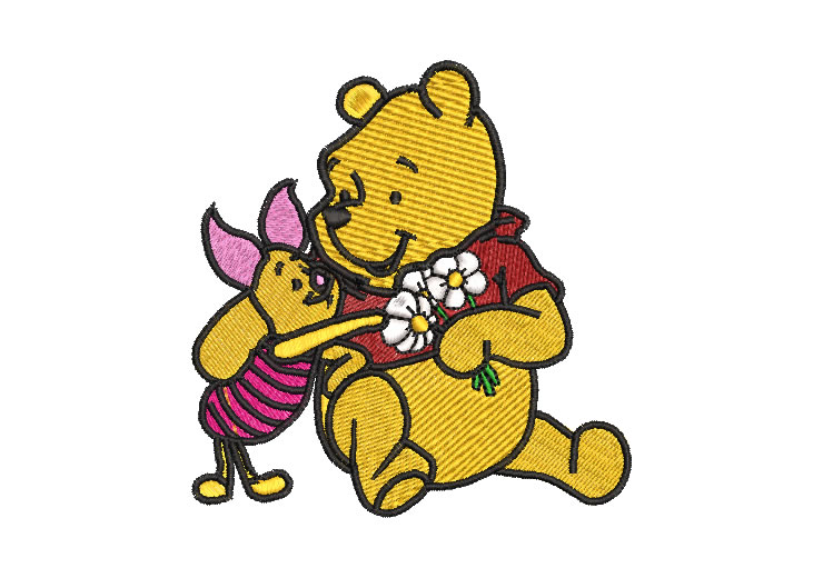 Winnie the Pooh with Flowers and Little Pig Embroidery Designs