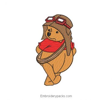 Winnie the pooh with helmet embroidery design