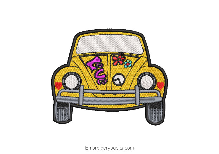 Yellow Car Embroidered Design