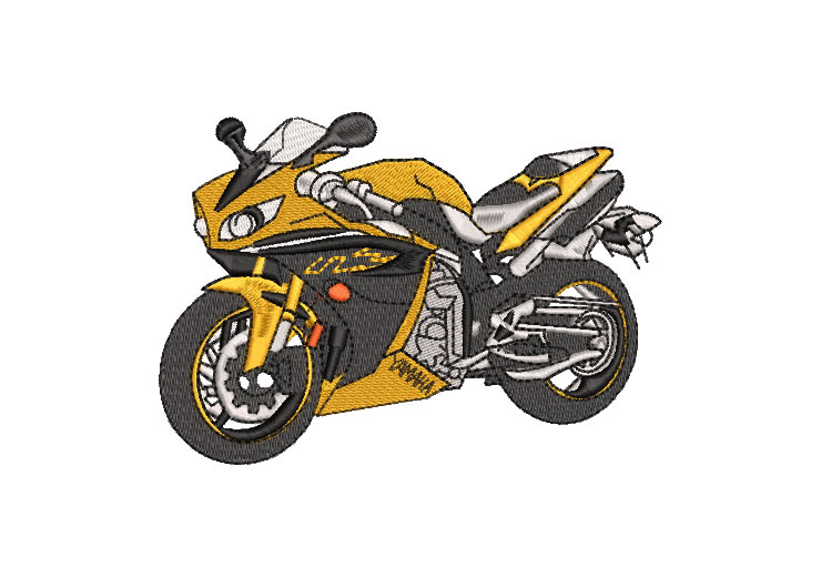 Yellow Racing Motorcycle Embroidery Designs