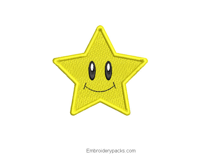 Yellow star embroidery with smiley face